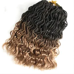 14 Inch Senegalese Twist Crochet Hair Wave Curly Synthetic Braiding Hair Braids Low Temperature Fiber Ombre Hair Extensions 35 Strands/Pack LS24