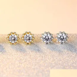 Orecchini a bottone con corona coreana da donna Luxury Sier Gold Clear Purple Blue Cubic Zirconia Cz Diamond Ear Rings For Girl Fashion Jewelry Dhe0L