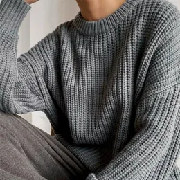 Kadın Sweaters yiyiyouni Vintage büyük boyutlu süveter kadınlar zarif kalın gevşek kazak kazakları kadın Kore moda katı örgü üstleri 220920