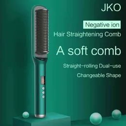 Hair Curlers Straighteners Professional Hair Straightener Curler Negative Ion Liquid Crystal Display Perm Smoothing Brush Comb Styler Hairdressing Tool T220916