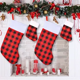 Party Masks MXMA 4PCS Christmas Stockings Black White Red Plaid Xmas Stock Pise Hanging For Family Holiday Season