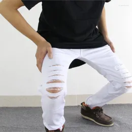 Jeans masculinos Men do zíper destruído Knee Ripped Street Stretch Moda Multicolor Mens Slina Solid Solid Casual Calça