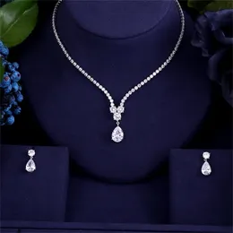 Other Jewelry Sets Janekelly Design Luxury AAA Zircon Water Drop Shape Necklace Pendant Set for Women High Quality Party Jewelry Wedding 220921