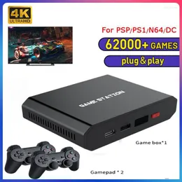 Controladores de jogo Console de vídeo 4K HD interno 10000 jogos Retro Controller 64 GB Dois gamepad sem fio para PS1/GBA/MD Presentes infantis