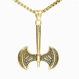 Pendant Necklaces Megin D Stainless Steel Titanium Antique Retro Viking Gold Axe Hip Hop Punk Collar Chains Necklace For Men Women Jewelry