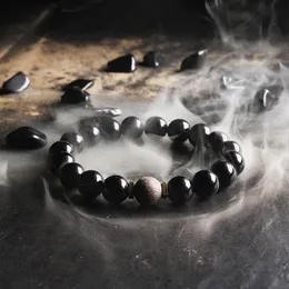 Moda obsidiyen enerji bilezik erkekler yeni doğal lav taş aytaşı bilezikler kadınlar için volkanik kaya difüzör mücevher pulsera