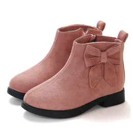 Boots Fashion Ankle Bootie Kids Girl Warm Velvet Winter Children Bow Knot Autumn Walking Shoes Solid Outdoor PU Leather 220921