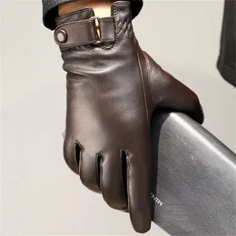 Fem fingrar handskar högkvalitativ höstvinter 100% geniune fårskinn läderhandskar män som kör vantar varm beröringsskärm manlig vindtät s2197 220921