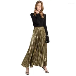 Röcke Herbst Frauen Faltenrock Glänzende Große Größe Mode Lässig Party Vintage Hohe Taille Lange Silber Gold Tutu