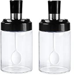 Mills Kitchen Glass Spice Jars Seasonning Box Condiment Pots with Spoons Oil Bottle Honey Jar Dispenser