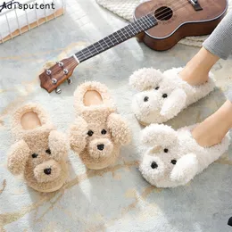 Slippers Fashion Slippers Women Kawaii Dog Shoes Winter Slippers Indoor House Platform Shoes Warm Plush Footwear Couples Home Slipper 220921