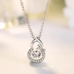 Lucky Gourd Pendant Necklace S925 Silver Plated Crystal Diamonds Classic Women Girls Lady Christmas Gift