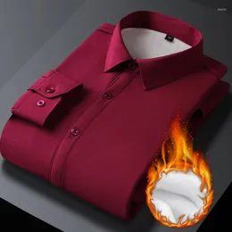 メンズドレスシャツ男性ビジネスフォーマル冬の暖かいフリース長袖シャツフランネル厚い非アイアンワーキングトップオフィス服
