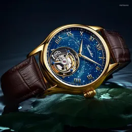 Wristwatches AESOP Real Tourbillon Mechanical Automatic Watch Retro Leather Skeleton Sapphire Watches For Men Luxury Clock Relogio Masculino