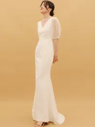 Сексуальное свадебное платье русалки с v-образным вырезом и половиной рукавов, свадебные платья