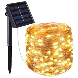 Strängar LED Fairy Light 5/10m/20/30/40/50M Sträng Solar Power Garland Koppartråd för trädgårdsbakgård utomhus juldekoration