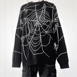 Männer Pullover Hip Hop Gothic Web Print Schwarz Stricken Frauen Pullover Ästhetische Mode Grunge Punk Y2K Streetwear Übergroßen Männer Pullover