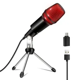 Cardioid LED Microfone USB Plugplay Tipo-C para Android Recording Desk Mic 44KHz/Botão Mudo de 16 bits Compatível com o telefone PC