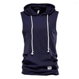 Men's Tank Tops 2022 Summer Men's Sleeveless T-Shirt Solid Color Hooded Vest Casual Youth Cotton Male Top