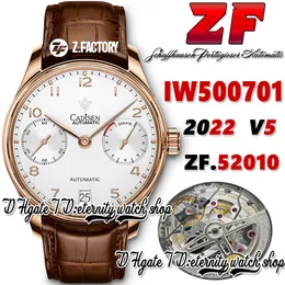 ZF V5 zf500701 A52010 Automatic Mens Watch White Power Reserve Dial Number Markers Rose Gold Stainless Case Brown Leather Strap 2022 Super Edition eternity Watches