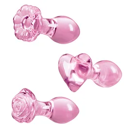 Articoli di bellezza Piccolo tappo di vetro rosa Butt Plug Cristallo Enorme palla Palline anali Pene finto Cuore Rosa Ano Set di dildo Masturbazione per adulti Giocattolo