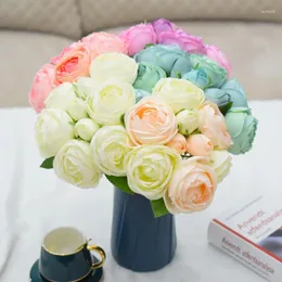 Dekoratif çiçekler ipek çay gül demet yapay mavi şakayık düğün dekorasyon taze şampanya hediye zanaat çiçek aksesuarları ev dekor