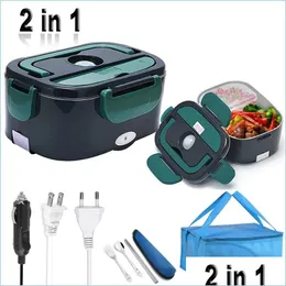 Lunch Boxes Dual Use 220V 110V 24V 12V Electric Heated Lunch Box Stainless Steel School Car Picnic Food Heating Heater Warmer Contain Dhafv