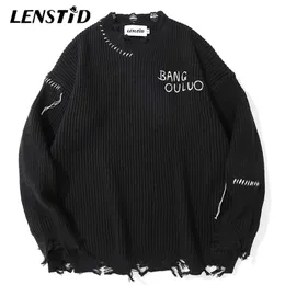 سترات رجال Lenstid Men Hip Hop Jumper تدمير ملابس الشارع المخططة Harajuku الخريف كبير الحجم الكبير 220920