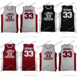 33 Maglia da basket Lower Merion Bryant Maglia da basket retrò cucita High School Lower Merion White Red Bck