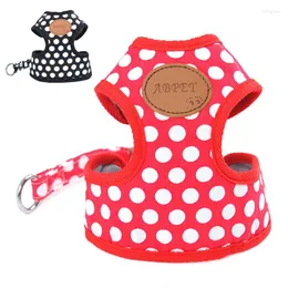 Dog Collars 2 Colors Soft Breathable Dot Printed Harness Traction Belt Nylon Mesh Vest For Puppy Cat Pets Chest Strap Leash