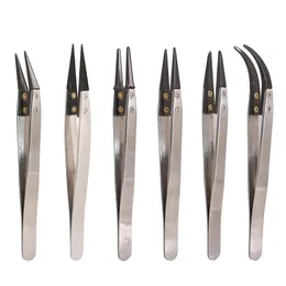 一般的なツールAntistatic Black Ceramic Tweezers Removable Tips Bent Theezer for Electronic Taberette Resistance Wire DIY高品質240pcs/lot