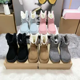 Designer Handbag Snow Boots Winter Women Wool Warm Casual Shoes Black Blue Cotton Boots Non-Slip Versatile Fleece Flat Lace Box Size 35-40