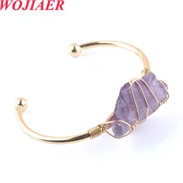 Natural Stone Crystal Oregelbundet Bangle Rose Gold Style Fashion Shinning Charm Open Armband For Women Wed Jewelry Gift Bo934