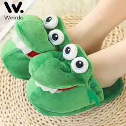 Slippers Crocodiles Plush Slippers With Open Mouth Moving Cotton Shoes Dinosaur Cow Cute Winter Warm Furry Women Kids House Shoes 220921