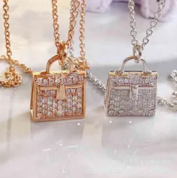 Pendant Necklaces Buy Only new h-bag Necklace S925 silver plated full Brilliant Diamonds small and portable clavicle chain jewel