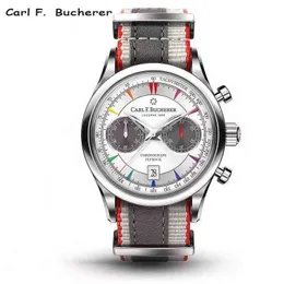 Armbanduhren 2023 New Carl F. Bucherer Limited Edition Five Needle Series Colorful Face Timer Blue Dial Top Fabric Strap Quartz Watch 0921