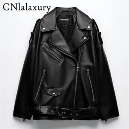 Men's Leather Faux Leather CNlalaxury Faux Leather Jacket Women Casual PU Loose Motorcycle Outwear Female Streetwear Oversized Coat Korean Chic Spring 220921