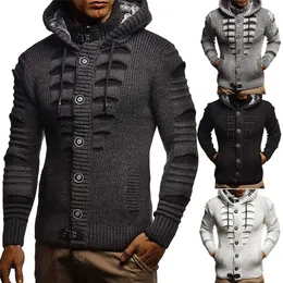 Men's Sweaters Vintage Cardigan Men Casual Single Breasted Solid Color Oversized Sweater Mens Knitted Hooded Cardigans Winter Fashion Sweater 220921