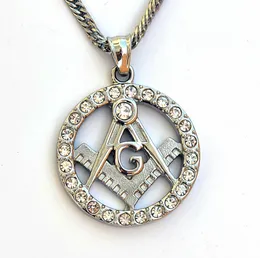 قلادة ماسونية ماسونية ماسونية قلادة مستديرة مع Ag Emblem Crystal Stone Hollow Cut Free Mason Charm Necklace Jewelry Men 316 Stainless Steel