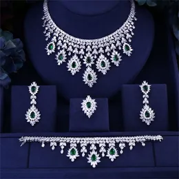 Andra smyckesuppsättningar Green Blue Black Red Cubic Zirconia Necklace Drop Earrings Armband och Ring 4st Dubai Wedding Bridal Full Jewelry Set 220921
