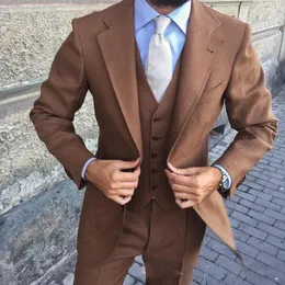 Latest Design Brown Man Work Suit Groom Tuxedos Notch Lapel Mens Business Suits Wedding Dress Suit Sets Jacket Pants Vest