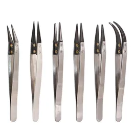 Wspólne narzędzia przeciwstatyczne ceramiczne końce łokciowe pincety rączka ze stali nierdzewnej puszkę prosta celowy klip precyzyjny