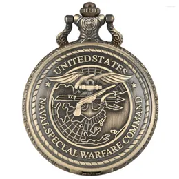 Pocket Watches Bronze US Navy Special Operations Command Display Quartz Watch Retro Exquisite Souvenir Necklace Clock For Men Women