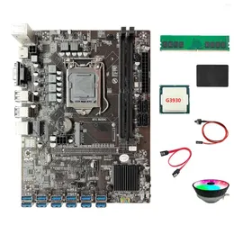 Płyty główne B250C Miner płyta główna G3930 CPU DDR4 4GB RAM 128G SSD RGB Wentylatory kabel SATA 12XPCIE do USB3.0 GPU.