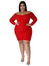 Plus -Size -Kleider 5xl kurze Frauen Slash Hals Full Sleeve Ropa Mujer Herbst Feste drapierte sexy übergroße Scheide Kleid Vestidos