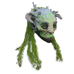Maschere per feste Halloween Maschera da elfo Fata verde Copricapo in lattice Maschera da spirito della foresta Elfi realistici Casco Fisico 220920