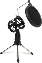 Microphone Tripod Stand Foldable Desktop Microphone Bracket with Shock Mount Mic Holder Clip and Pop Filter