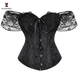 Taille Bauch Shaper Steampunk Viktorianisches Korsett Damen Top mit 12 Stahlknochen Spitzenärmel Brustbinder Bustier Plus Größe 6XL Dessous Gorset 220921