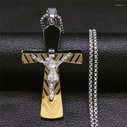 Pendanthalsband Rostfritt stål Christian Jesus Cross Chain Halsband Kvinnor/män Guldsmycken Llaveros Para Hombre XH6010S05