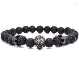 Berlockarmband Märke Trendiga Naturliga Pärlor Strandarmband Micro Pave CZ Skelett Skalle Svart Lava Rock Stone Energi Män European Buddha